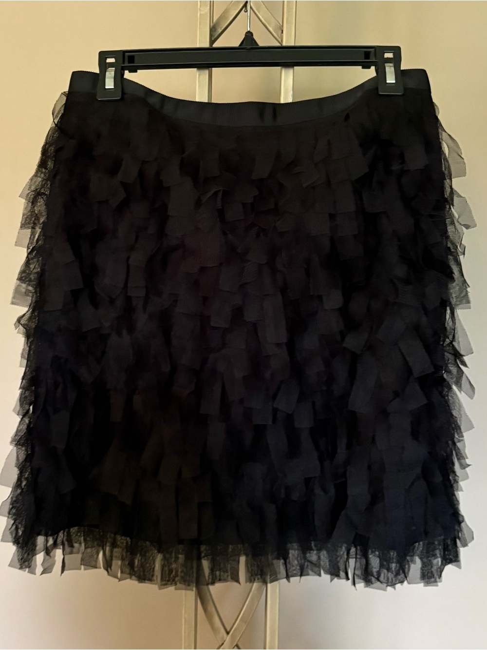 LOFT Black Ruffle Tulle Tiered Mini Skirt Fully Lined Bouncy Movement Size  4